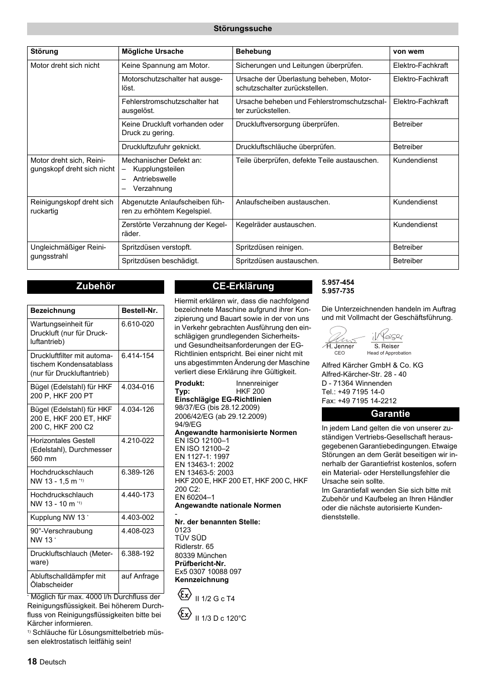 Zubehör, Ce-erklärung, Garantie | Karcher HKF 200 ET User Manual | Page 18 / 228