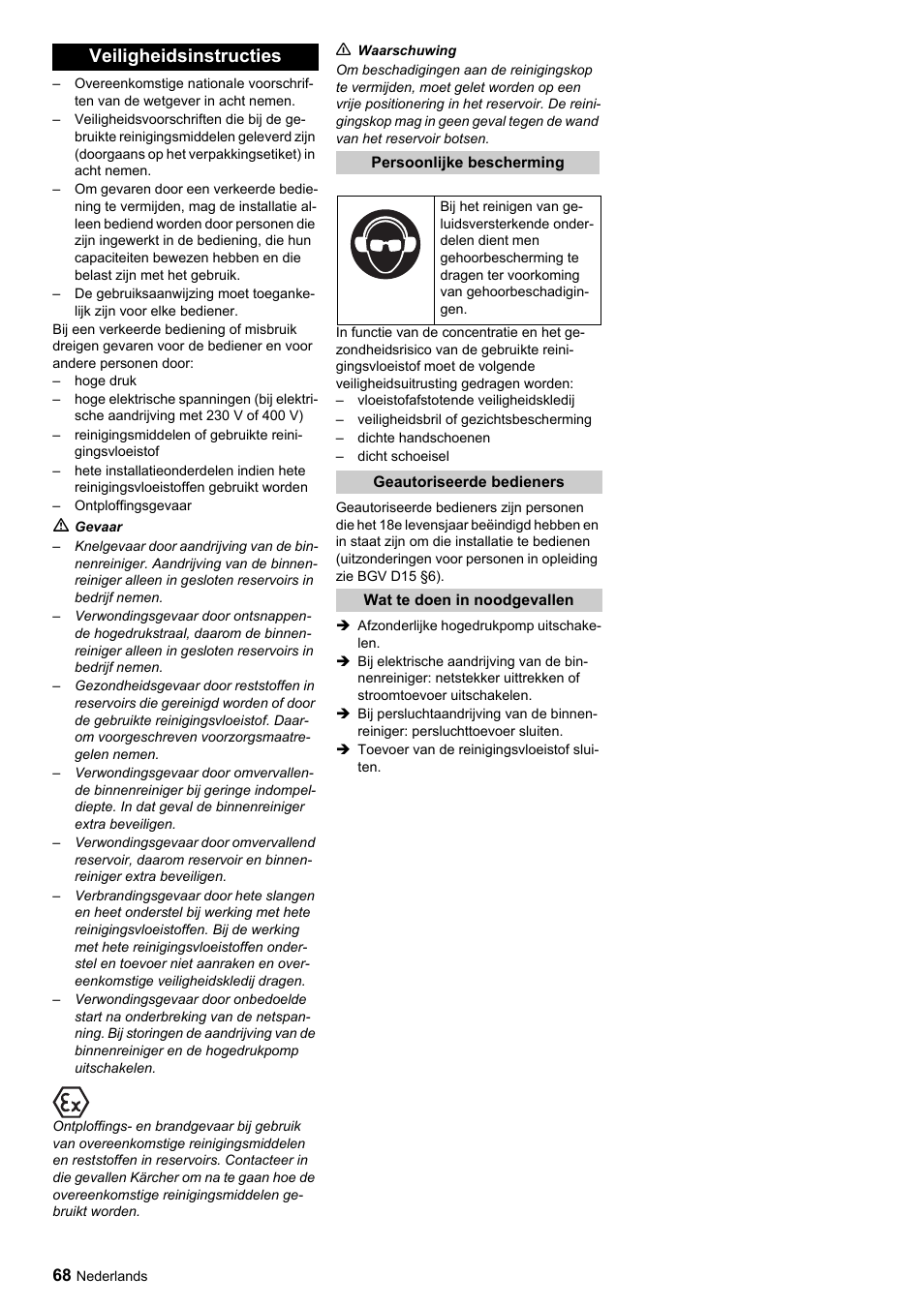 Veiligheidsinstructies | Karcher HKF 200 ET User Manual | Page 68 / 228