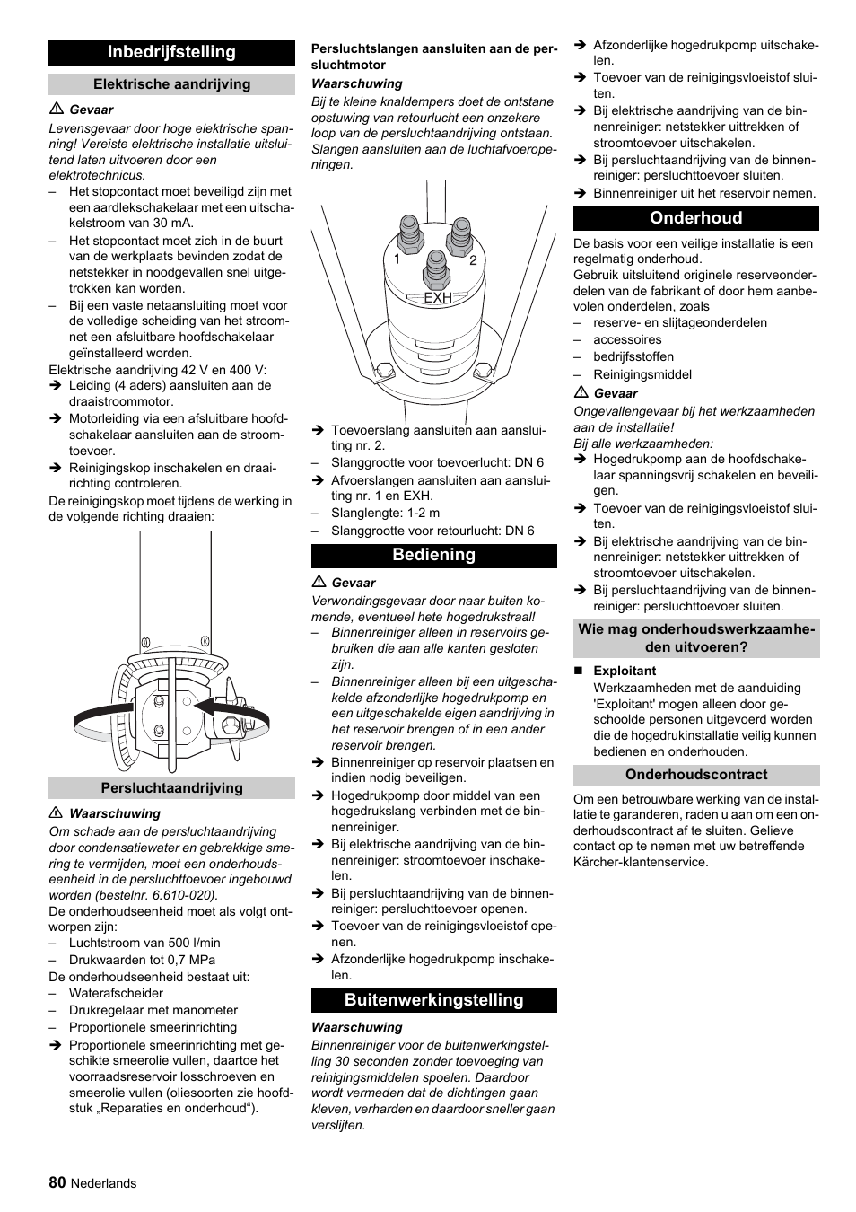 Inbedrijfstelling, Bediening buitenwerkingstelling onderhoud | Karcher HKF 200 ET User Manual | Page 80 / 228