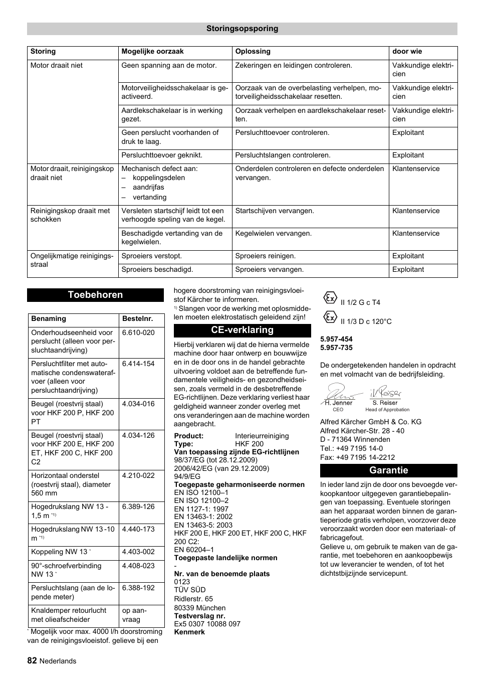 Toebehoren, Ce-verklaring, Garantie | Karcher HKF 200 ET User Manual | Page 82 / 228