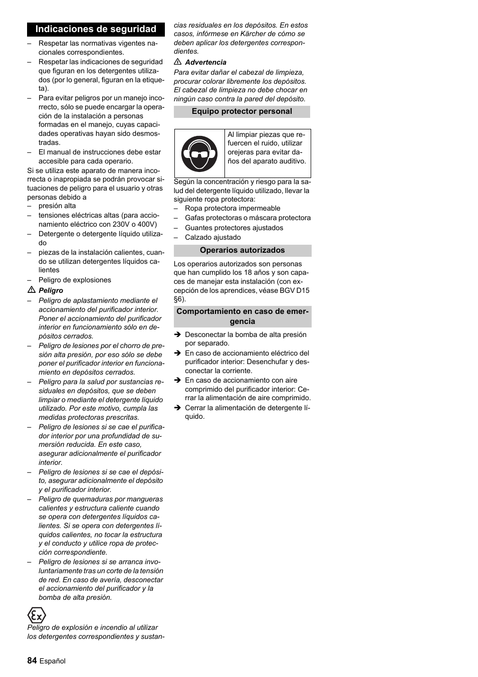 Indicaciones de seguridad | Karcher HKF 200 ET User Manual | Page 84 / 228