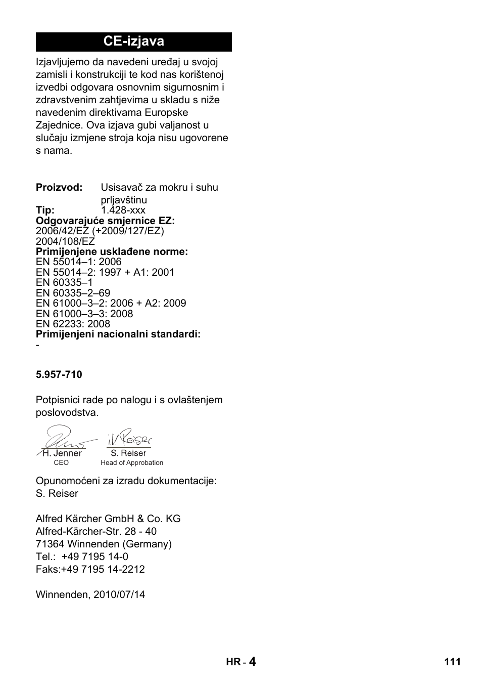 Ce-izjava | Karcher NT 27-1 Professional User Manual | Page 111 / 148