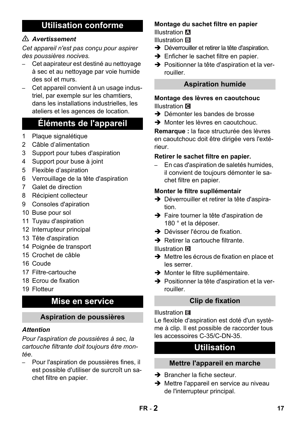 Utilisation | Karcher NT 27-1 Professional User Manual | Page 17 / 148