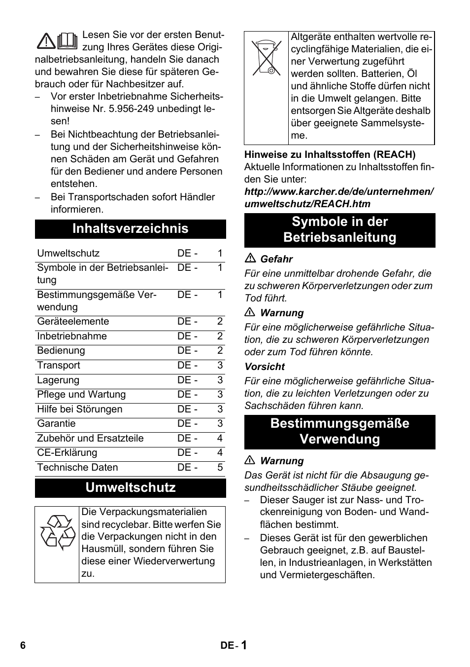 Karcher NT 27-1 Professional User Manual | Page 6 / 148