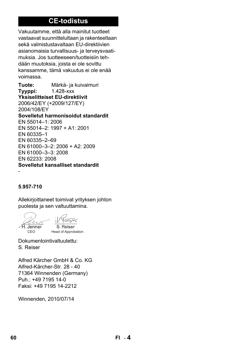 Ce-todistus | Karcher NT 27-1 Professional User Manual | Page 60 / 148