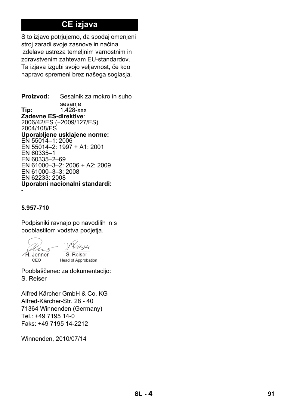 Ce izjava | Karcher NT 27-1 Professional User Manual | Page 91 / 148