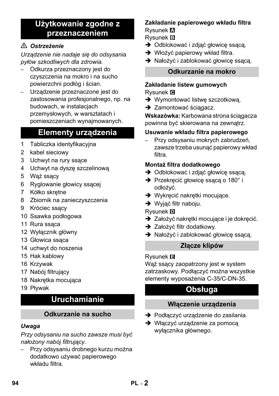 Obsługa | Karcher NT 27-1 Professional User Manual | Page 94 / 148