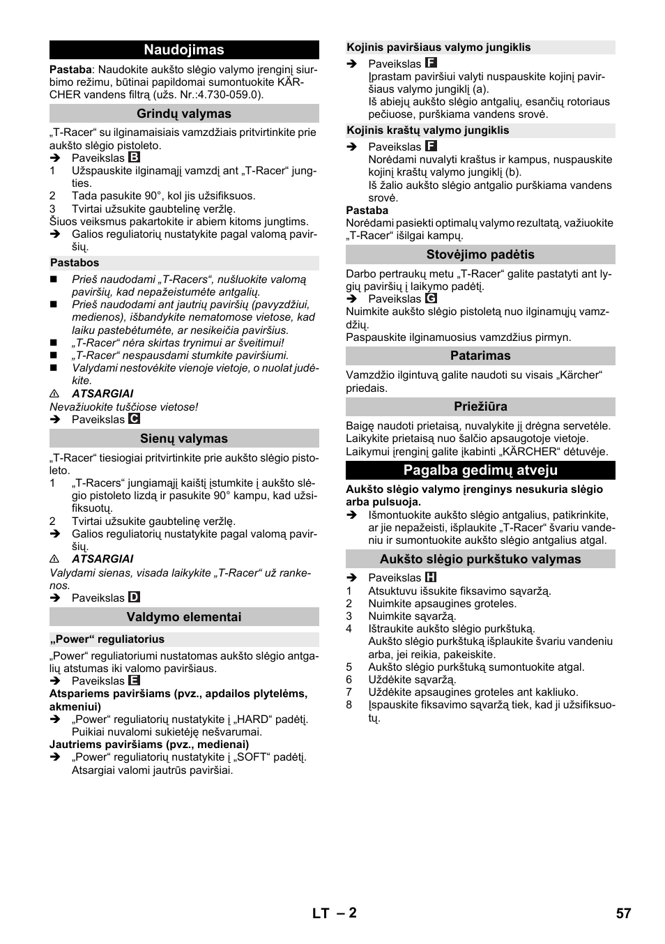 Naudojimas, Grindų valymas, Pastabos | Sienų valymas, Valdymo elementai, Power“ reguliatorius, Kojinis paviršiaus valymo jungiklis, Kojinis kraštų valymo jungiklis, Stovėjimo padėtis, Patarimas | Karcher K 7 Premium eco!ogic Home User Manual | Page 57 / 68