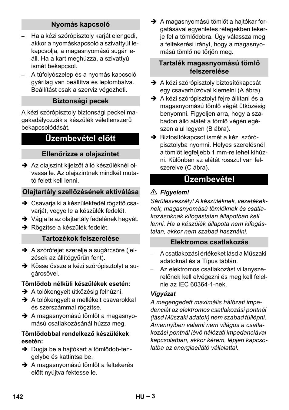 Üzembevétel előtt, Üzembevétel | Karcher HD 5-15 C + FR User Manual | Page 142 / 280