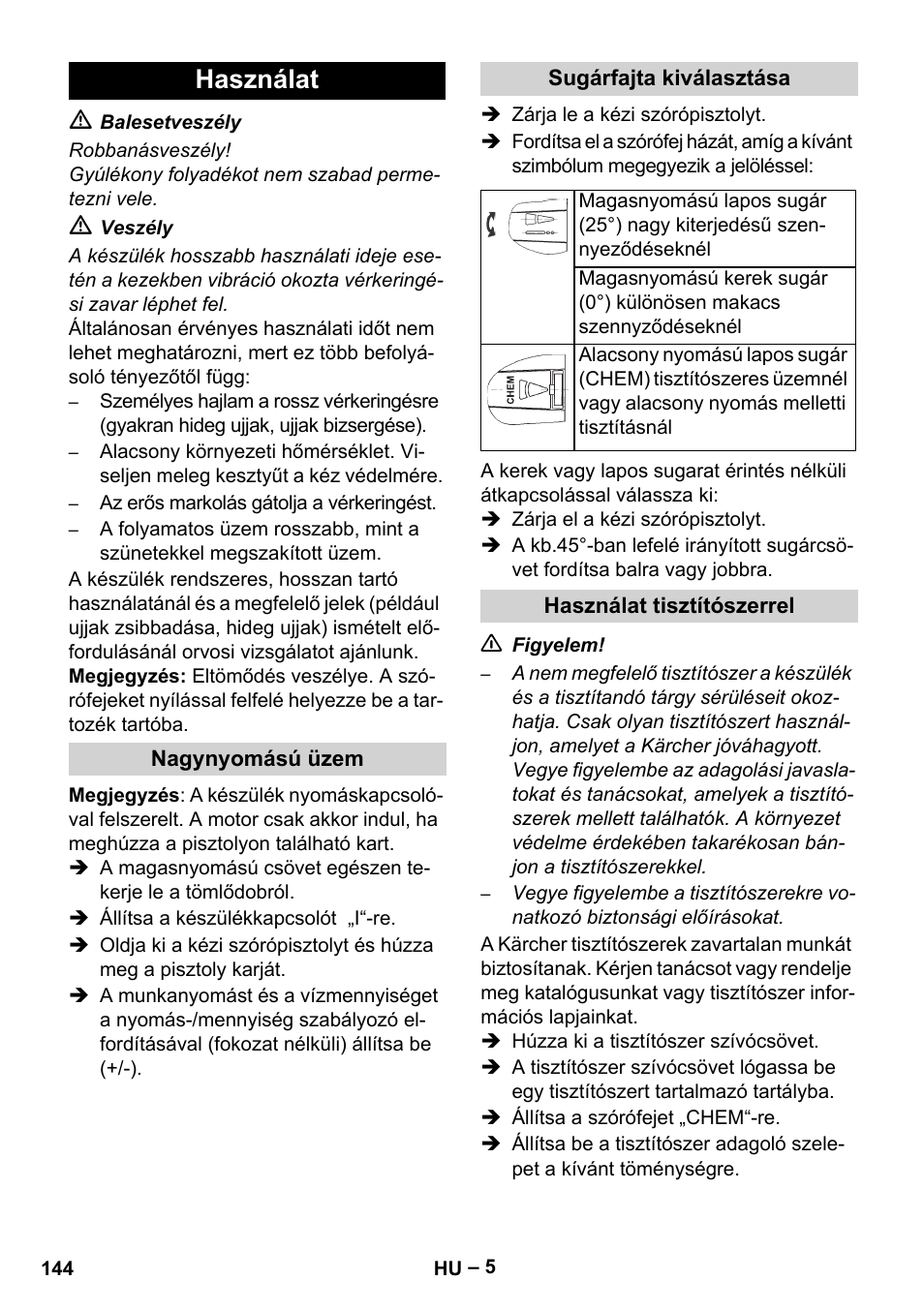 Használat | Karcher HD 5-15 C + FR User Manual | Page 144 / 280