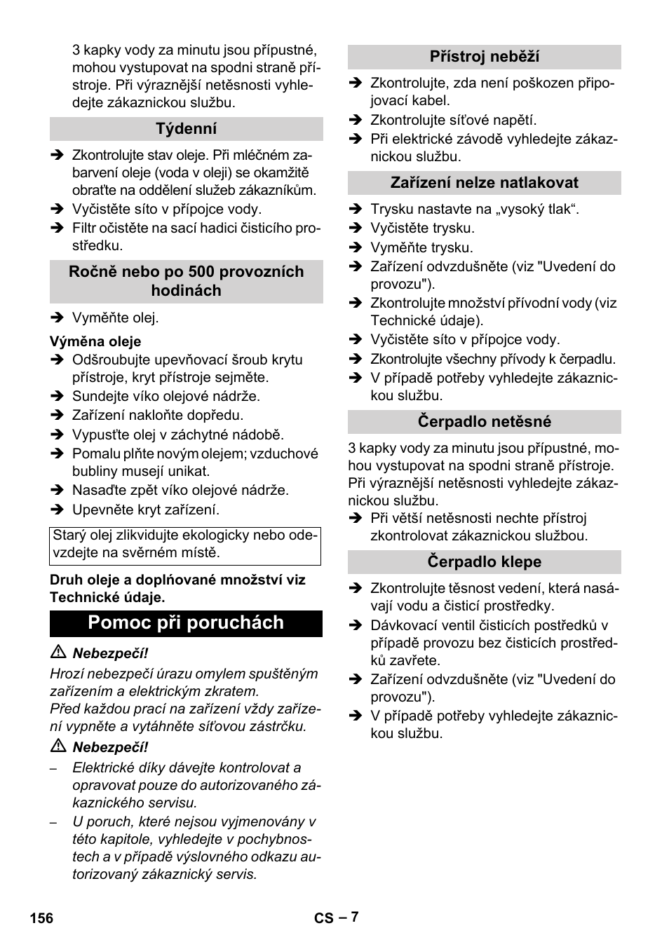 Pomoc při poruchách | Karcher HD 5-15 C + FR User Manual | Page 156 / 280