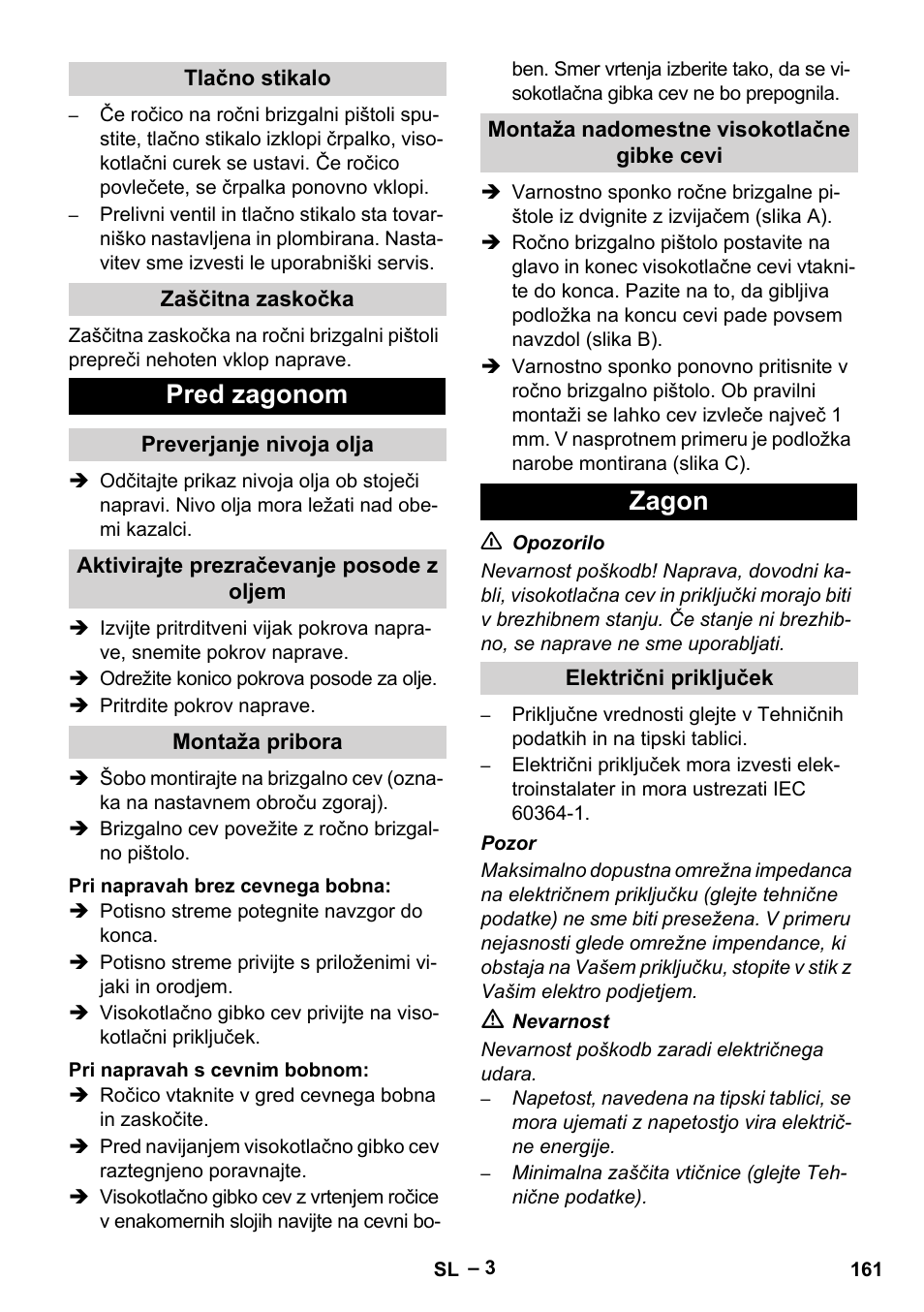 Pred zagonom, Zagon | Karcher HD 5-15 C + FR User Manual | Page 161 / 280