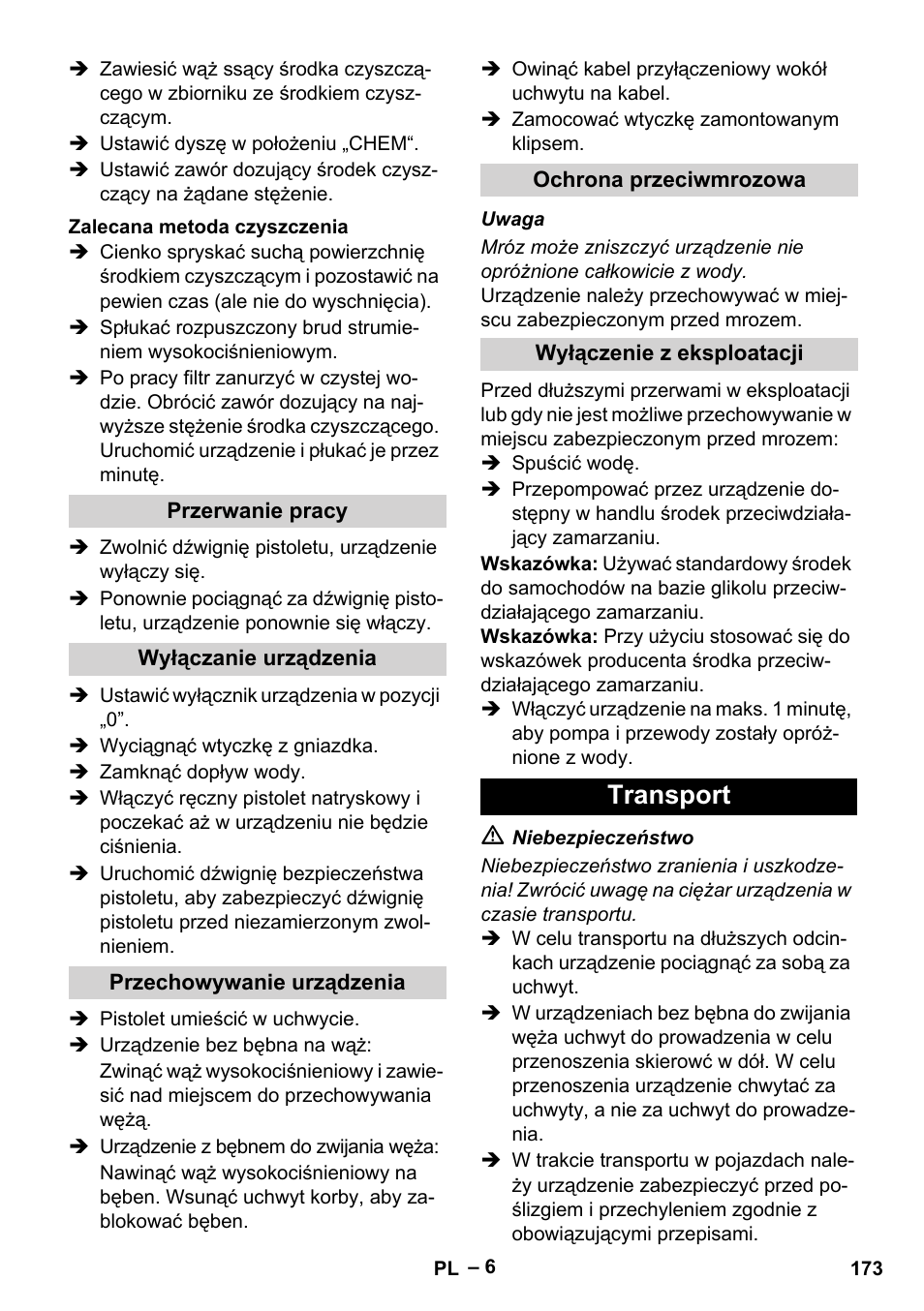 Transport | Karcher HD 5-15 C + FR User Manual | Page 173 / 280