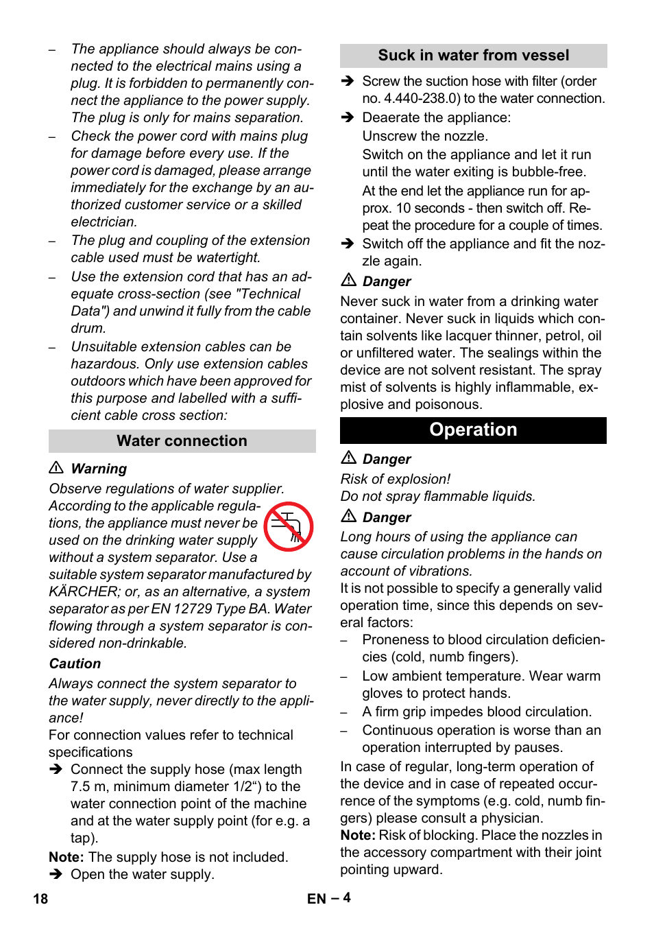 Operation | Karcher HD 5-15 C + FR User Manual | Page 18 / 280