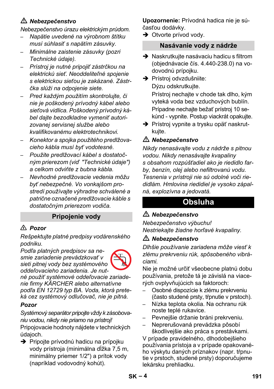 Obsluha | Karcher HD 5-15 C + FR User Manual | Page 191 / 280