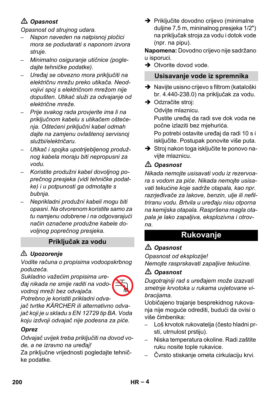 Rukovanje | Karcher HD 5-15 C + FR User Manual | Page 200 / 280