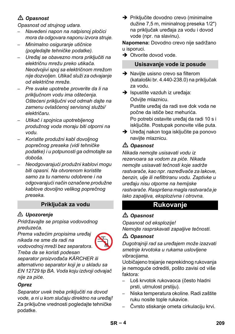 Rukovanje | Karcher HD 5-15 C + FR User Manual | Page 209 / 280