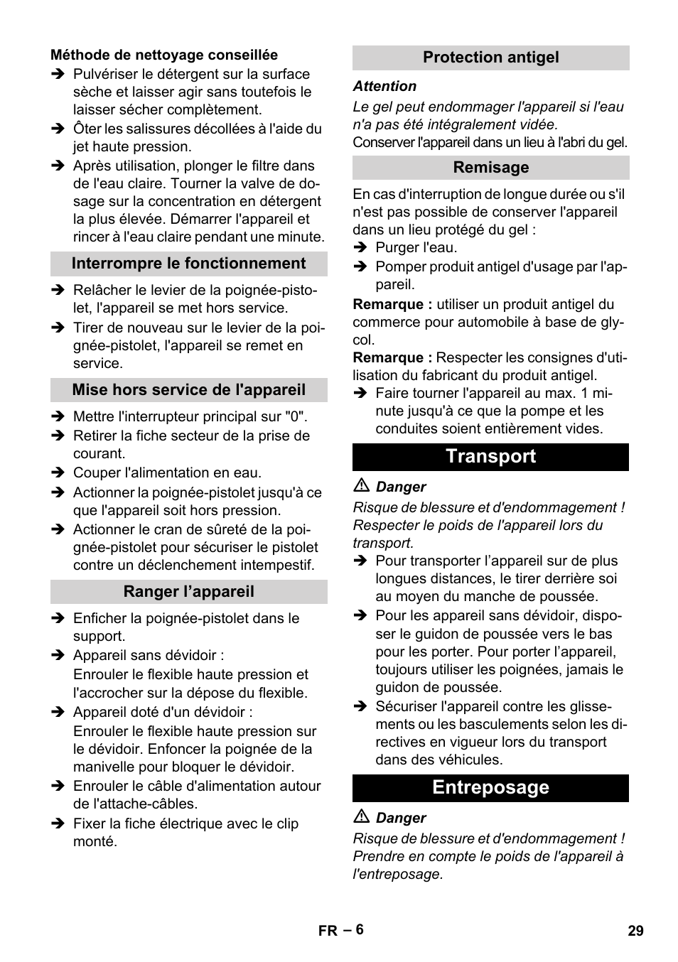 Transport entreposage | Karcher HD 5-15 C + FR User Manual | Page 29 / 280