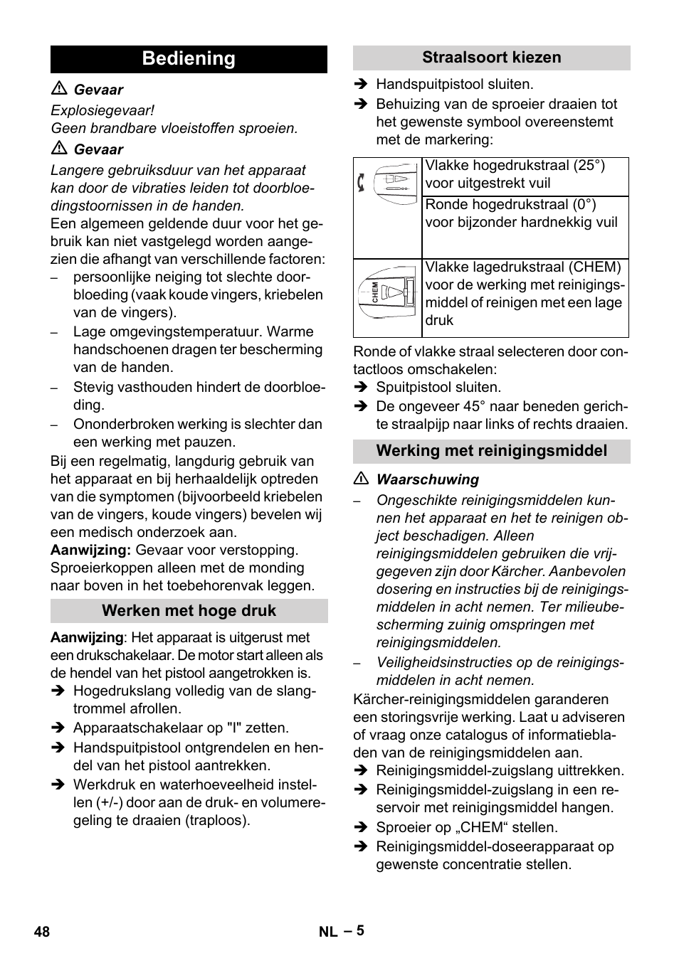 Bediening | Karcher HD 5-15 C + FR User Manual | Page 48 / 280