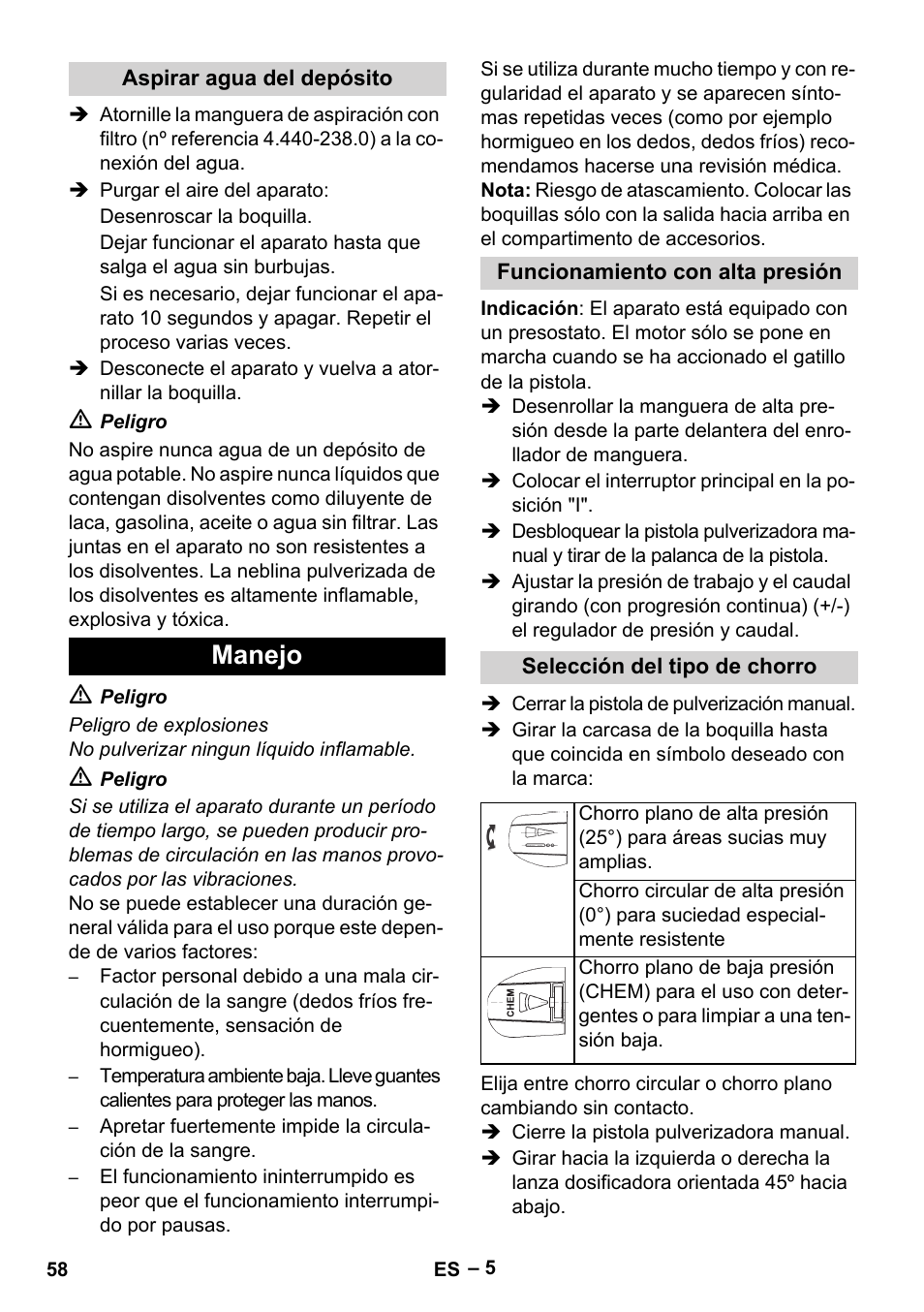 Manejo | Karcher HD 5-15 C + FR User Manual | Page 58 / 280