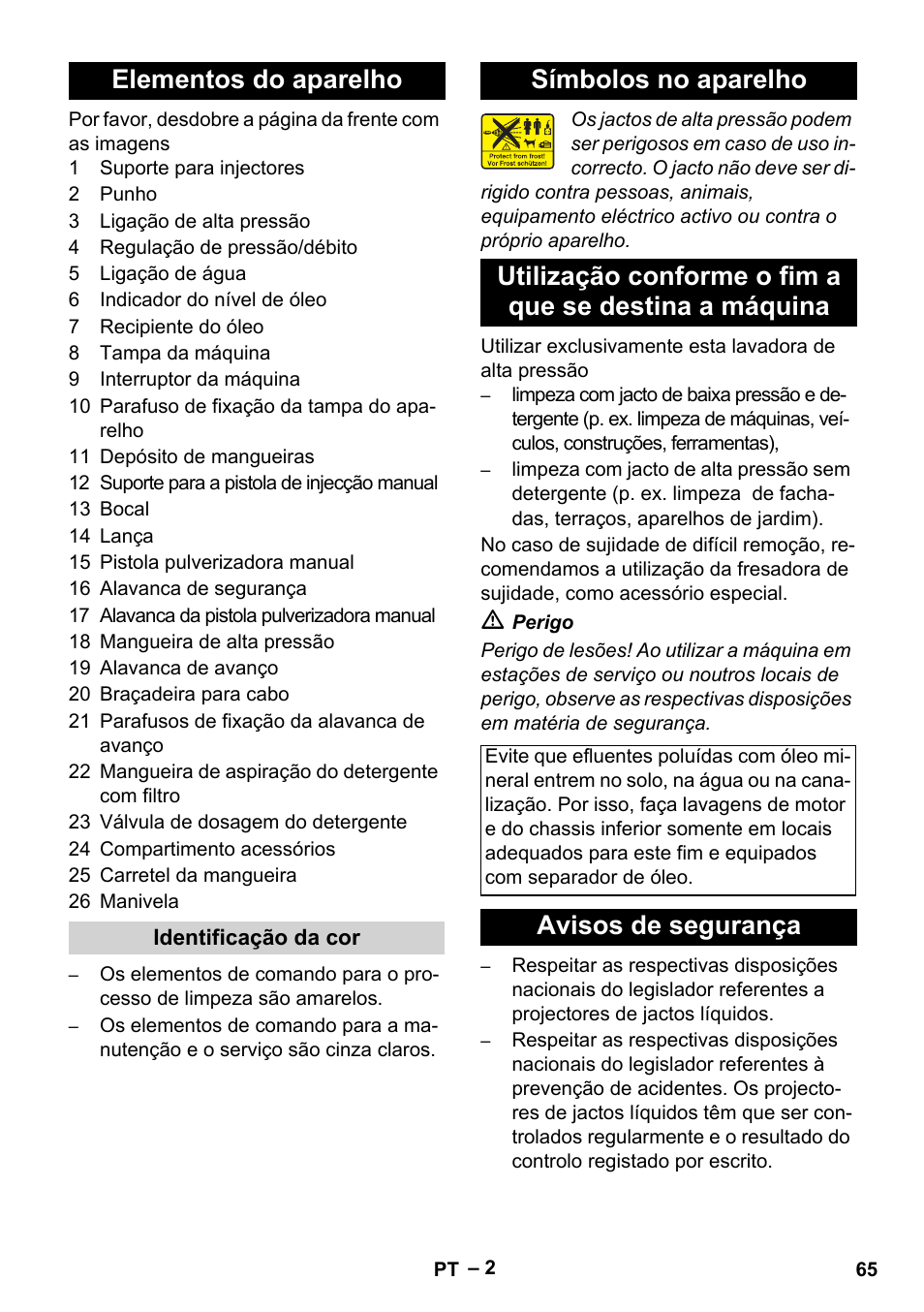 Elementos do aparelho, Avisos de segurança | Karcher HD 5-15 C + FR User Manual | Page 65 / 280