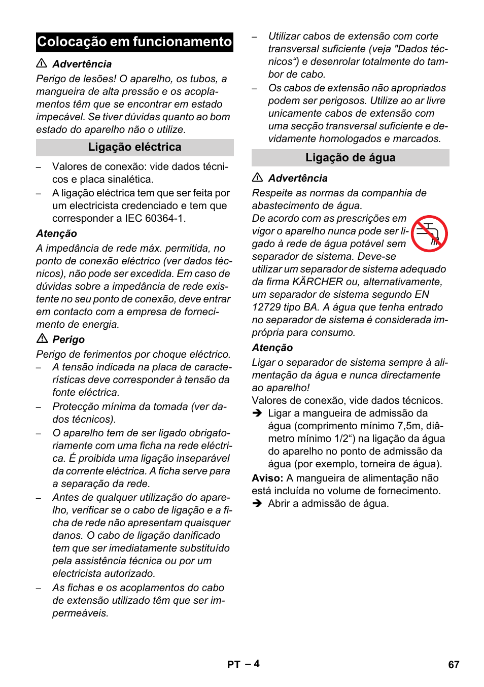 Colocação em funcionamento | Karcher HD 5-15 C + FR User Manual | Page 67 / 280