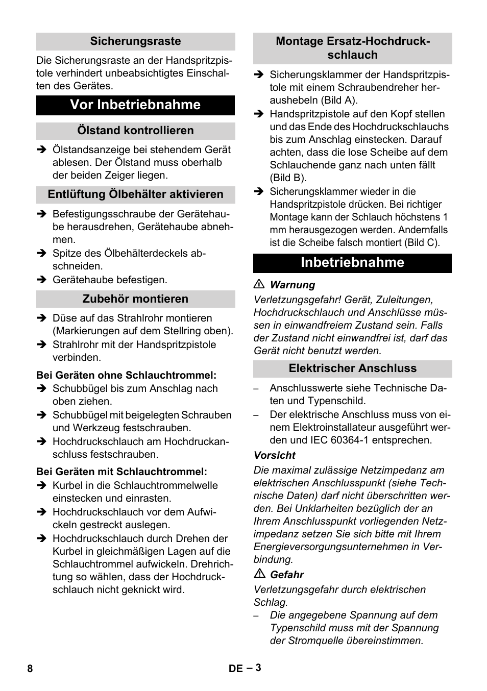 Vor inbetriebnahme, Inbetriebnahme | Karcher HD 5-15 C + FR User Manual | Page 8 / 280