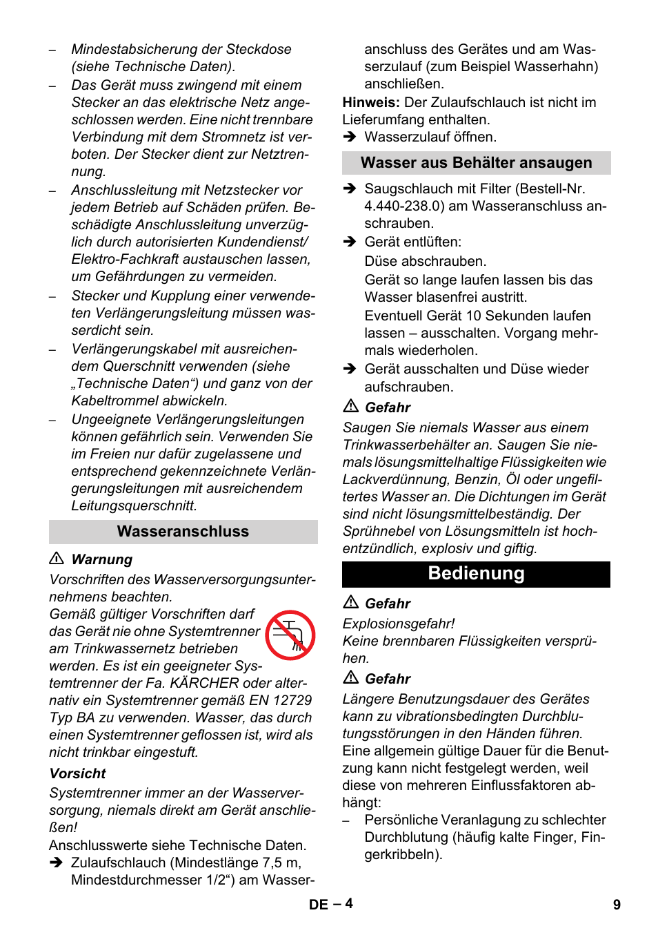 Bedienung | Karcher HD 5-15 C + FR User Manual | Page 9 / 280