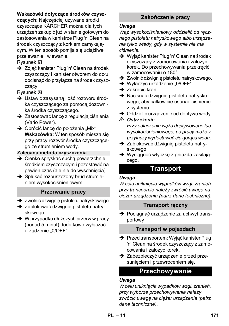 Transport, Przechowywanie | Karcher K 7 Premium eco!ogic Home User Manual | Page 171 / 264