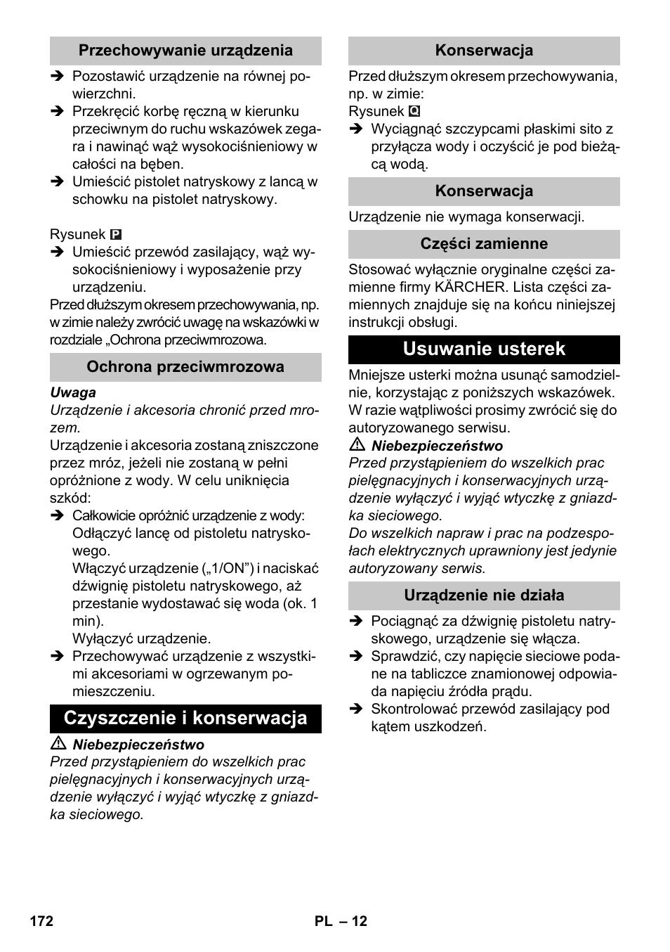Czyszczenie i konserwacja, Usuwanie usterek | Karcher K 7 Premium eco!ogic Home User Manual | Page 172 / 264
