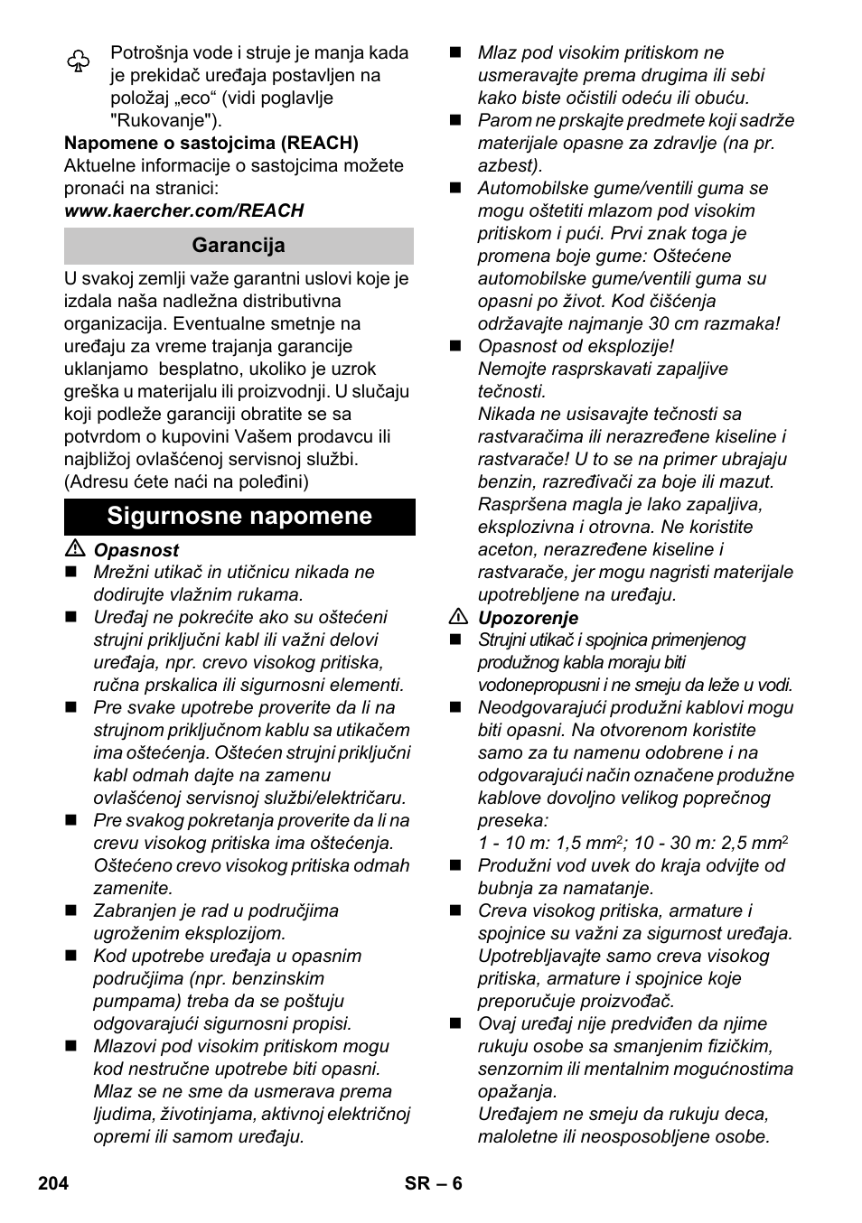 Sigurnosne napomene | Karcher K 7 Premium eco!ogic Home User Manual | Page 204 / 264