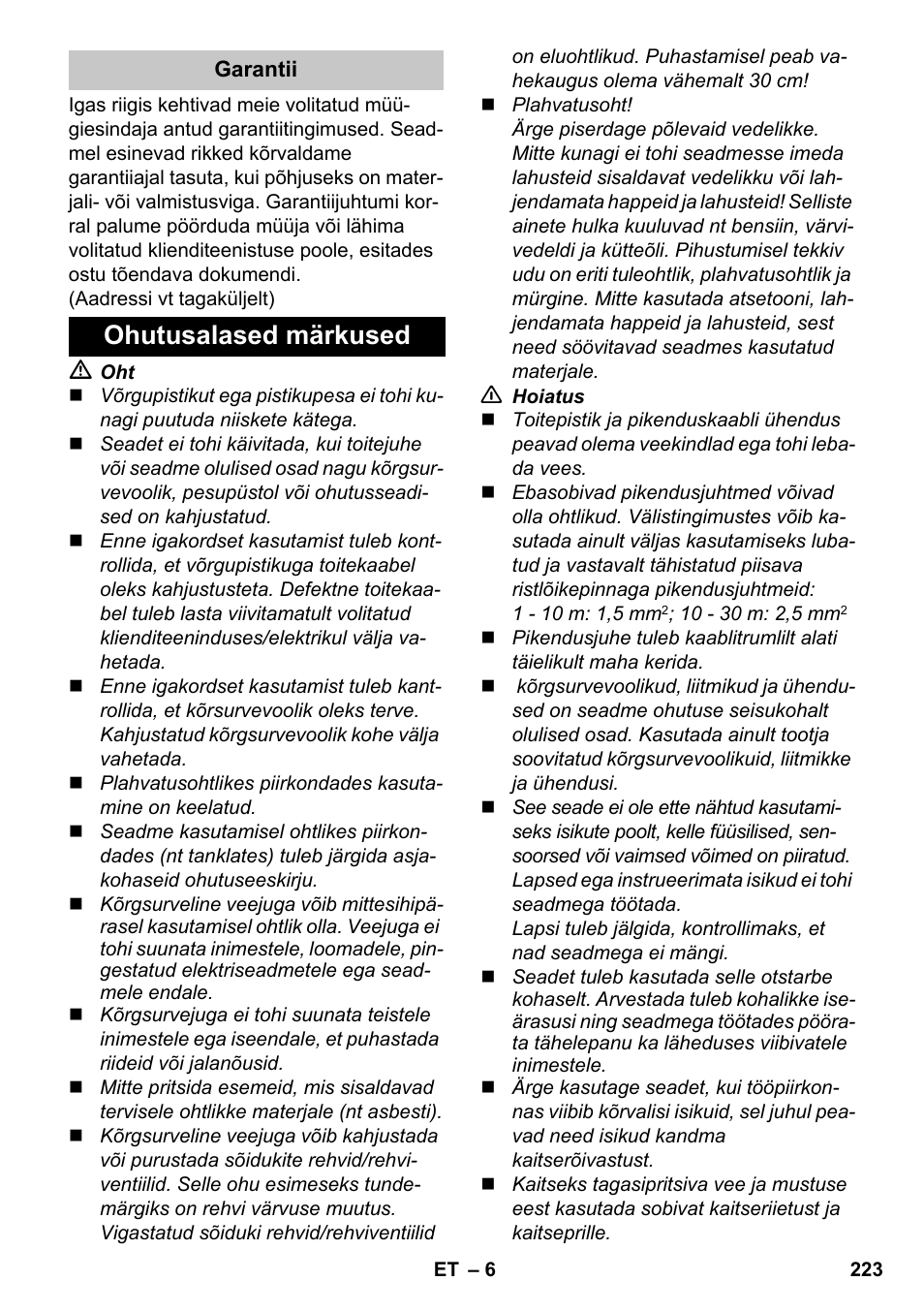 Ohutusalased märkused | Karcher K 7 Premium eco!ogic Home User Manual | Page 223 / 264