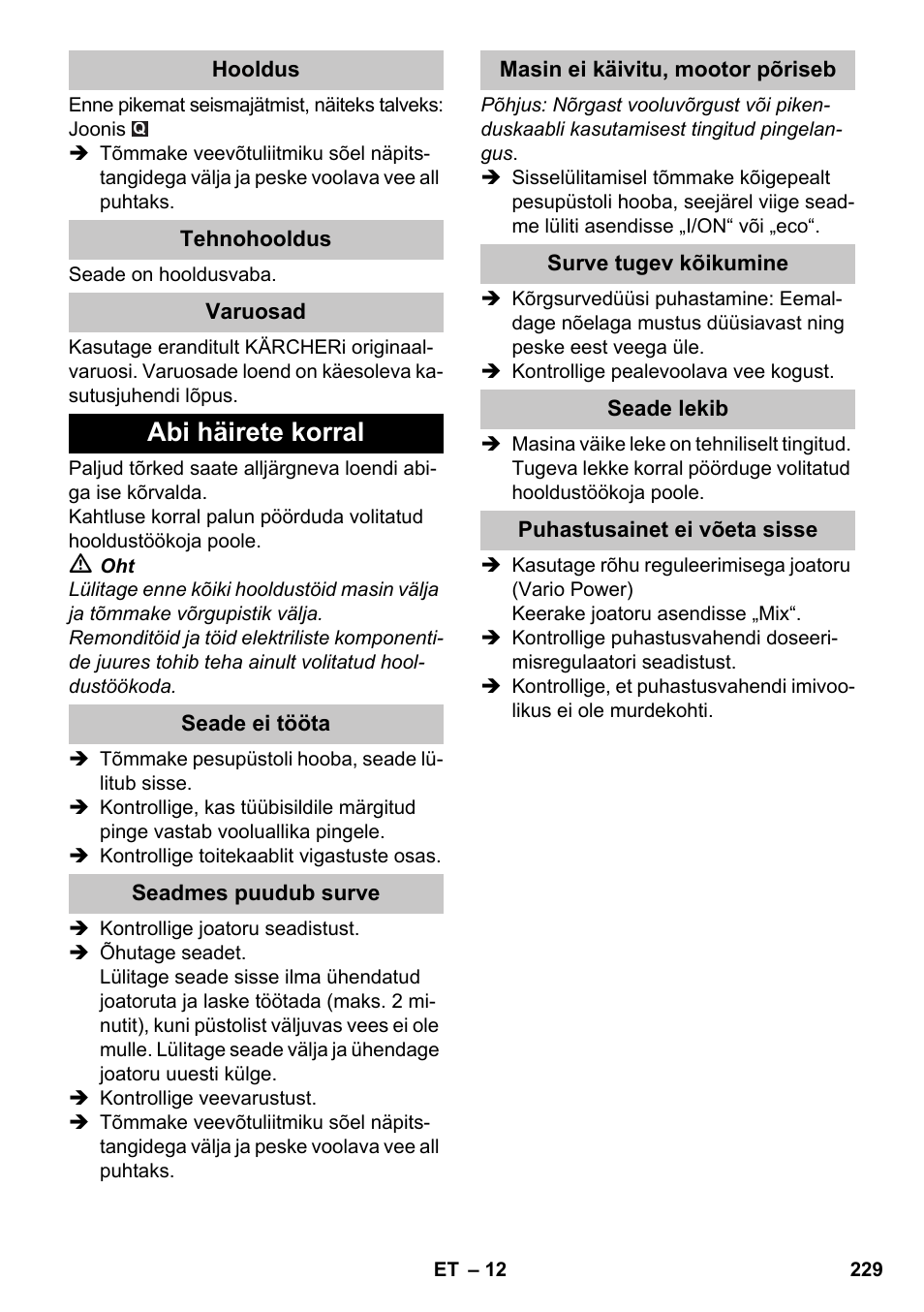 Abi häirete korral | Karcher K 7 Premium eco!ogic Home User Manual | Page 229 / 264