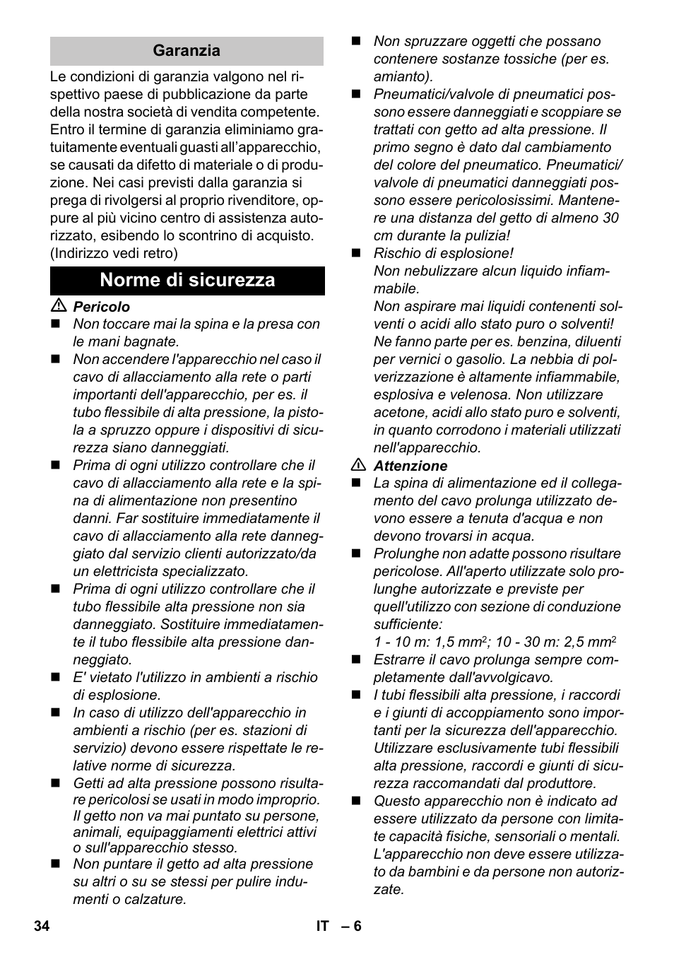 Norme di sicurezza | Karcher K 7 Premium eco!ogic Home User Manual | Page 34 / 264