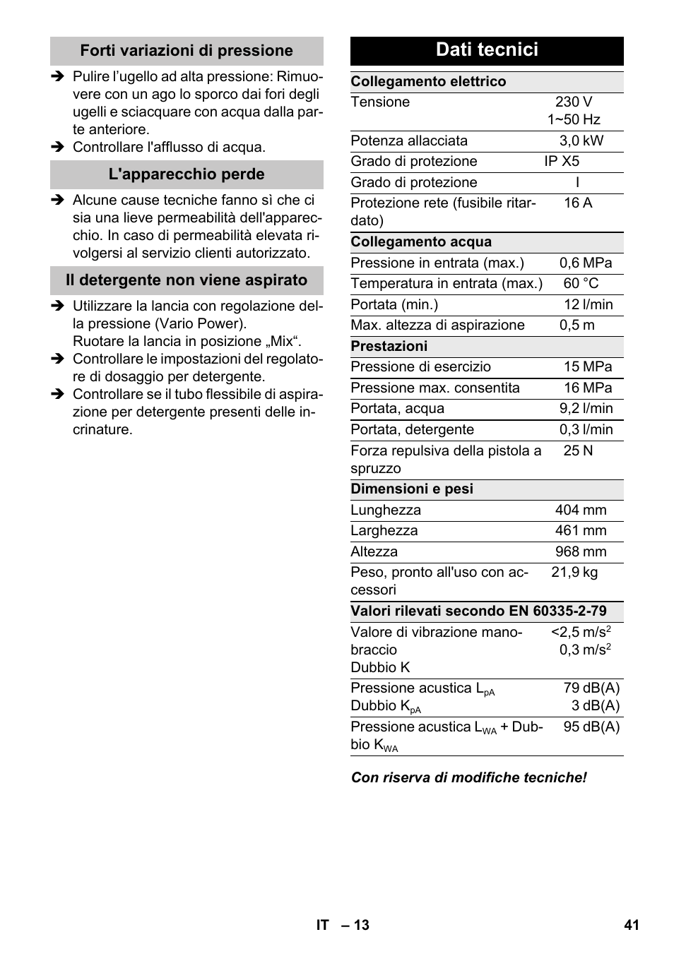 Dati tecnici | Karcher K 7 Premium eco!ogic Home User Manual | Page 41 / 264