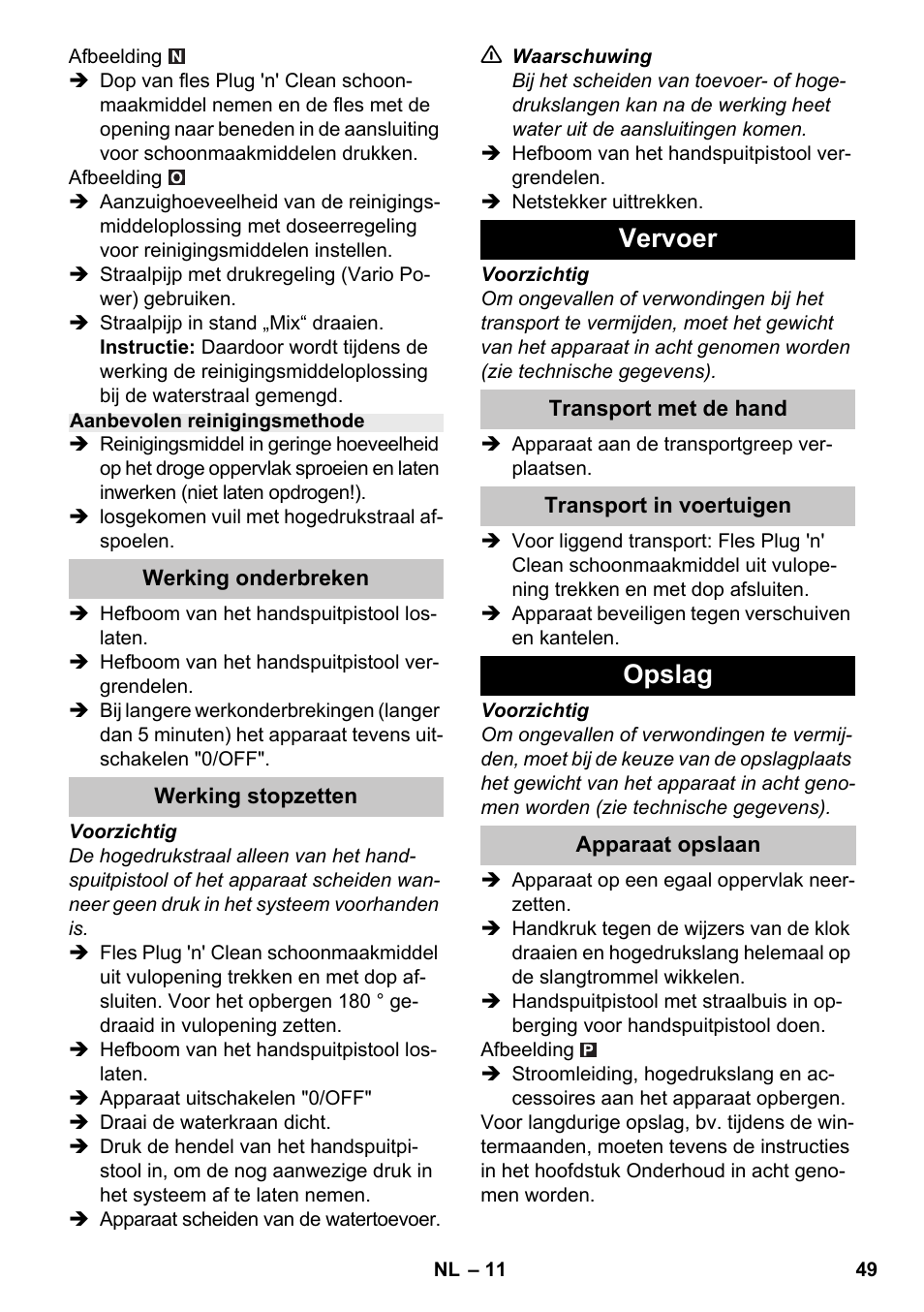 Vervoer, Opslag | Karcher K 7 Premium eco!ogic Home User Manual | Page 49 / 264