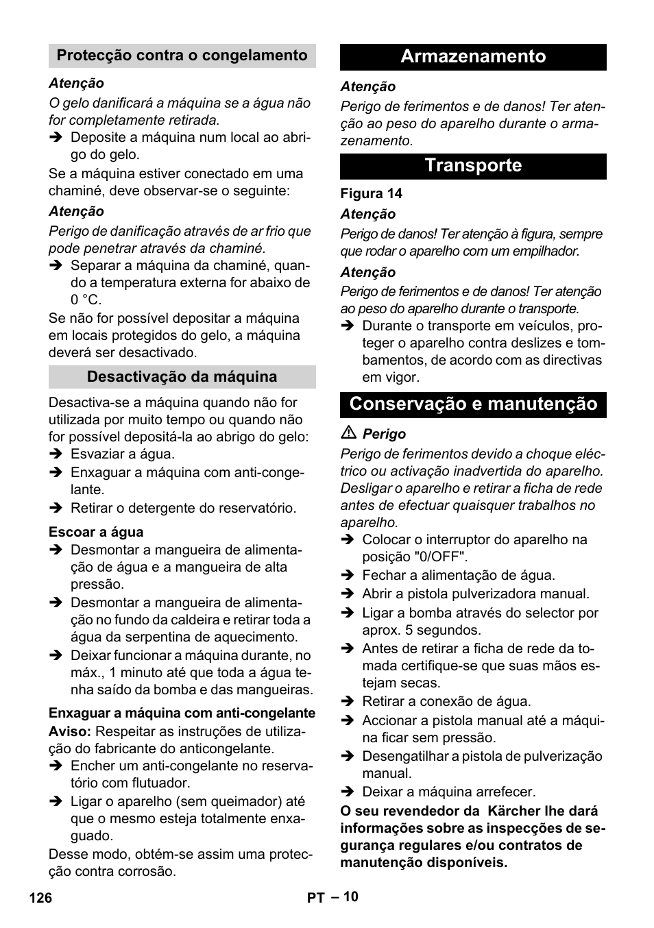 Armazenamento transporte conservação e manutenção | Karcher HDS 8-18-4 C User Manual | Page 126 / 496