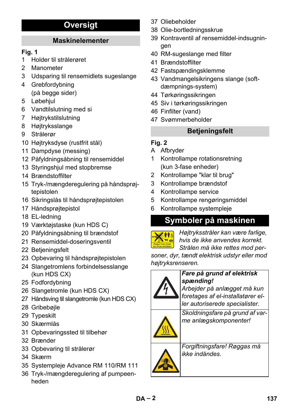 Oversigt, Symboler på maskinen | Karcher HDS 8-18-4 C User Manual | Page 137 / 496