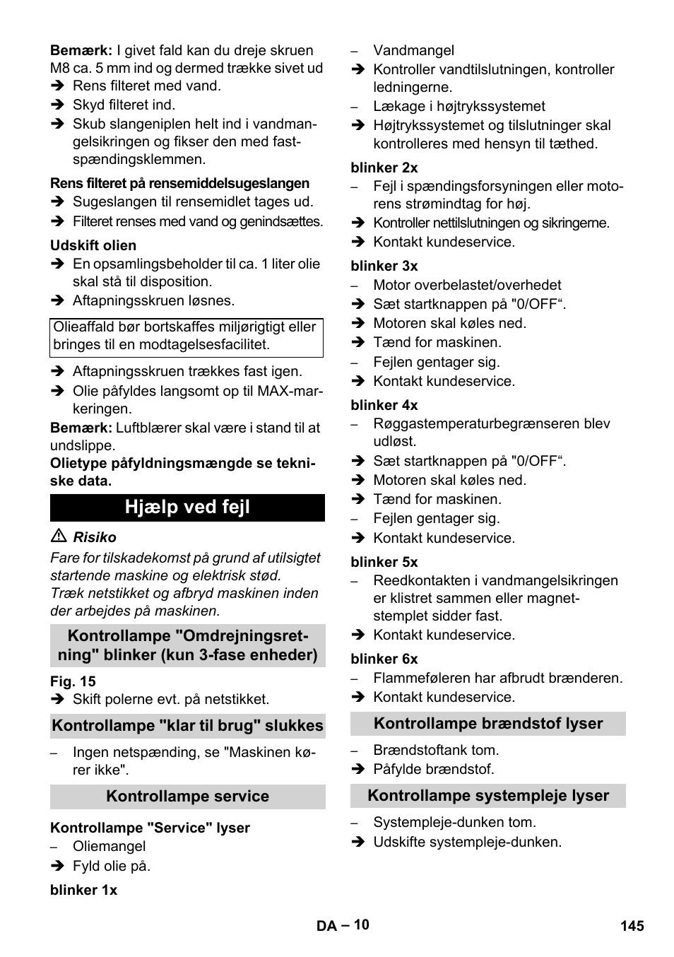 Hjælp ved fejl | Karcher HDS 8-18-4 C User Manual | Page 145 / 496