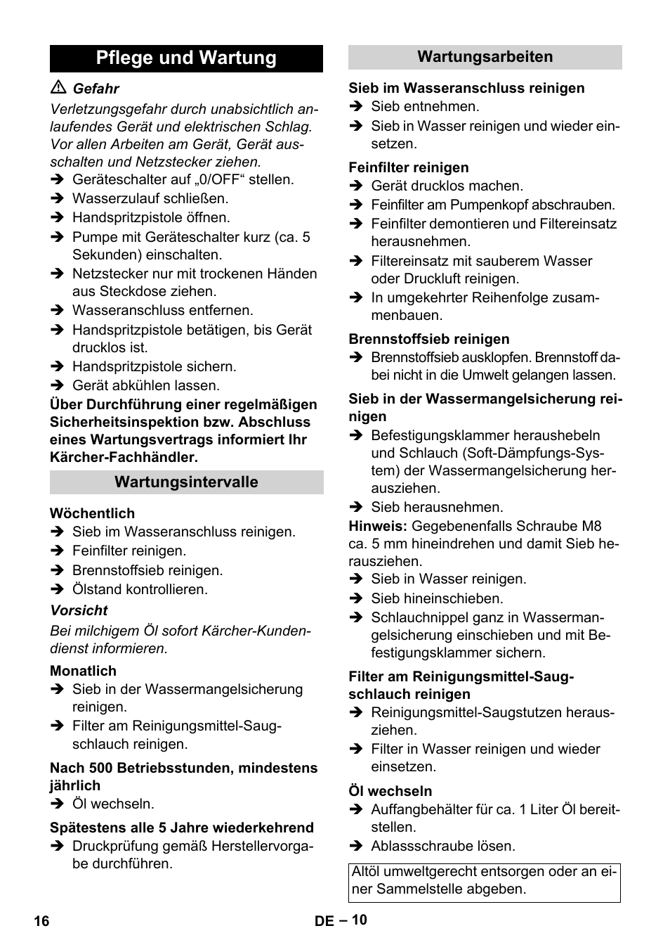 Pflege und wartung | Karcher HDS 8-18-4 C User Manual | Page 16 / 496