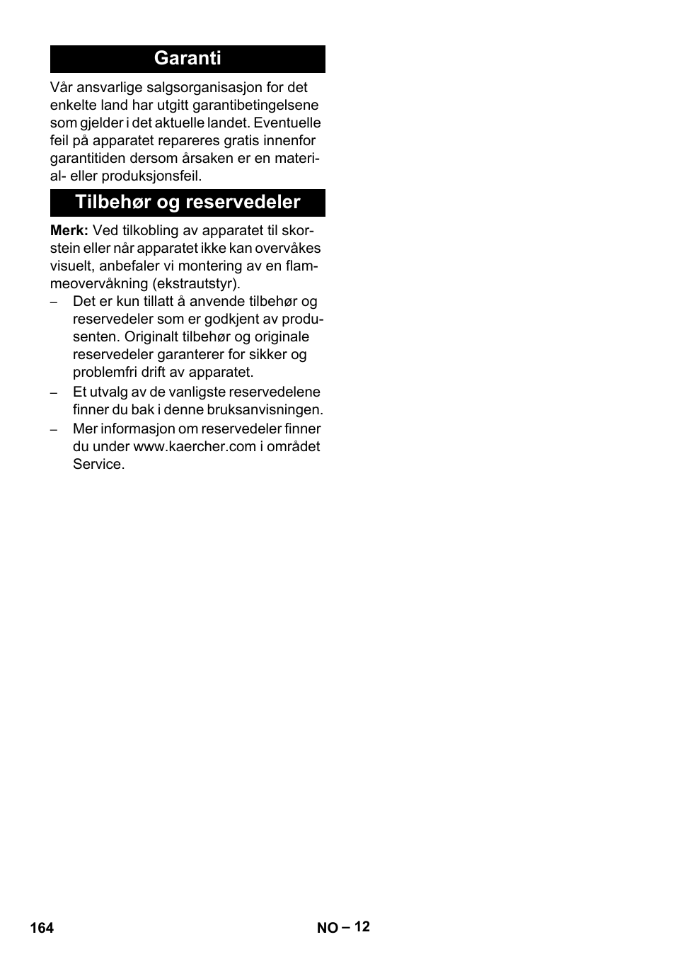 Garanti tilbehør og reservedeler | Karcher HDS 8-18-4 C User Manual | Page 164 / 496