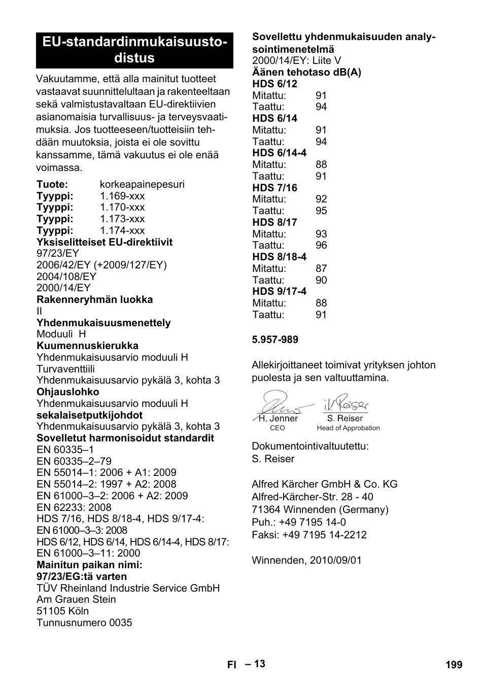 Eu-standardinmukaisuusto- distus | Karcher HDS 8-18-4 C User Manual | Page 199 / 496
