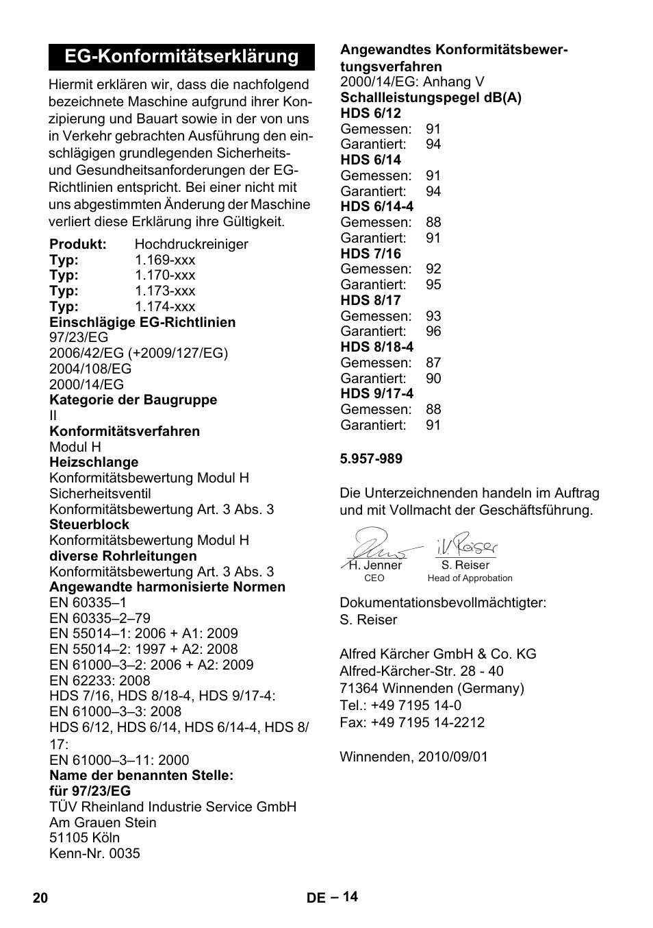 Eg-konformitätserklärung | Karcher HDS 8-18-4 C User Manual | Page 20 / 496