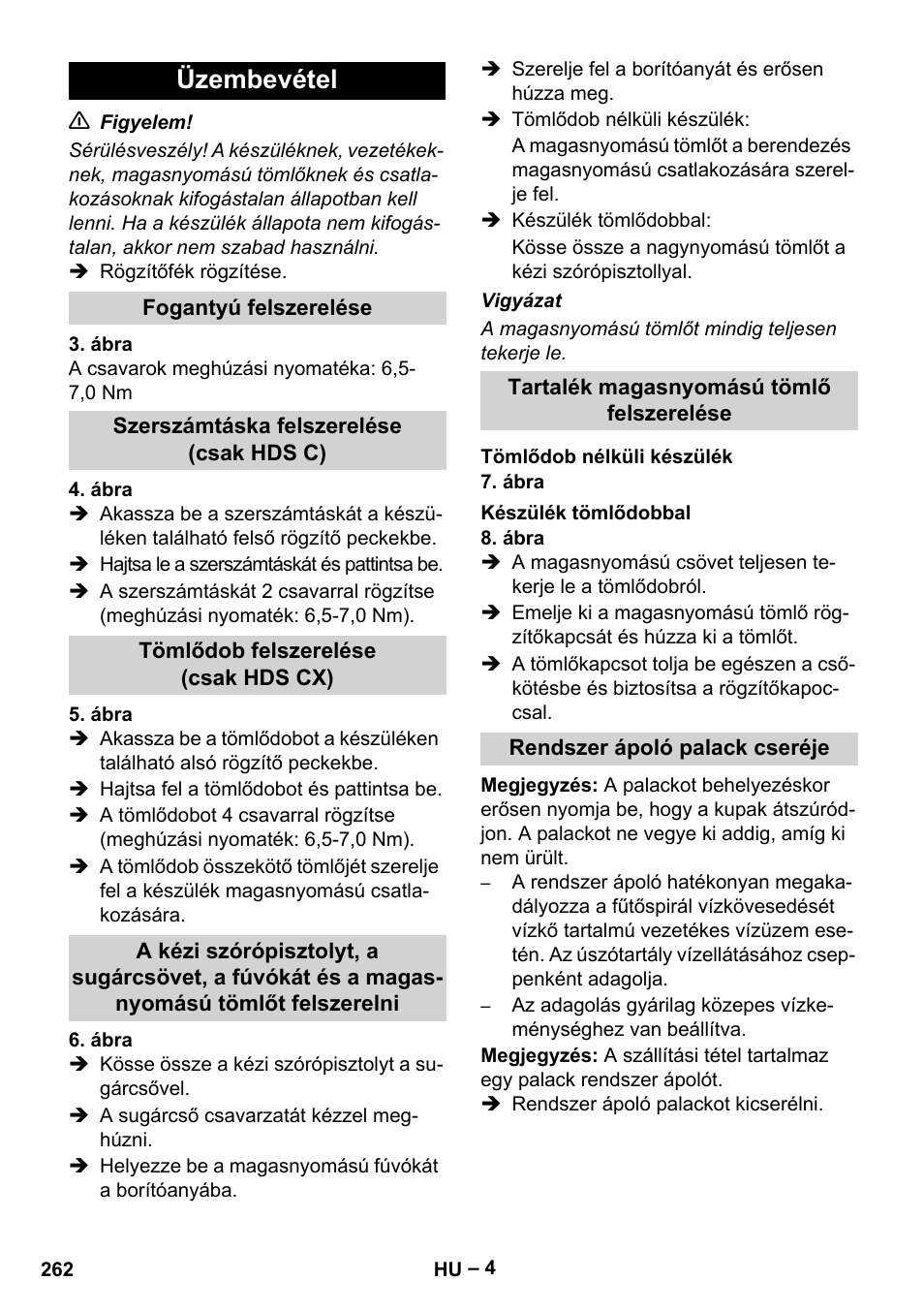 Üzembevétel | Karcher HDS 8-18-4 C User Manual | Page 262 / 496