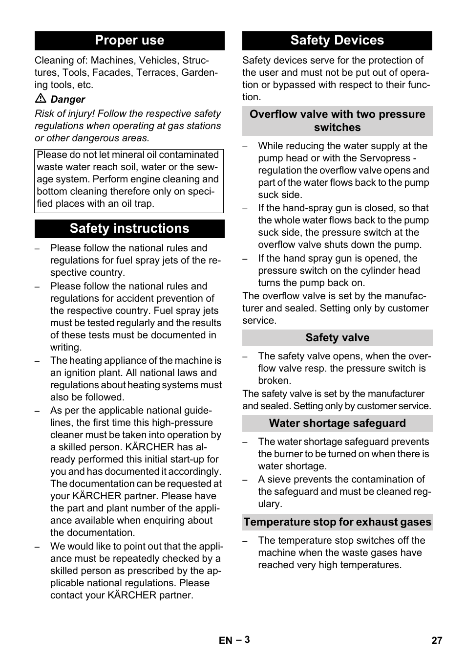 Proper use, Safety instructions safety devices | Karcher HDS 8-18-4 C User Manual | Page 27 / 496