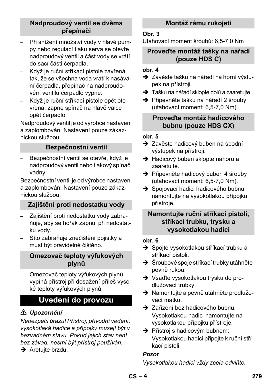 Uvedení do provozu | Karcher HDS 8-18-4 C User Manual | Page 279 / 496