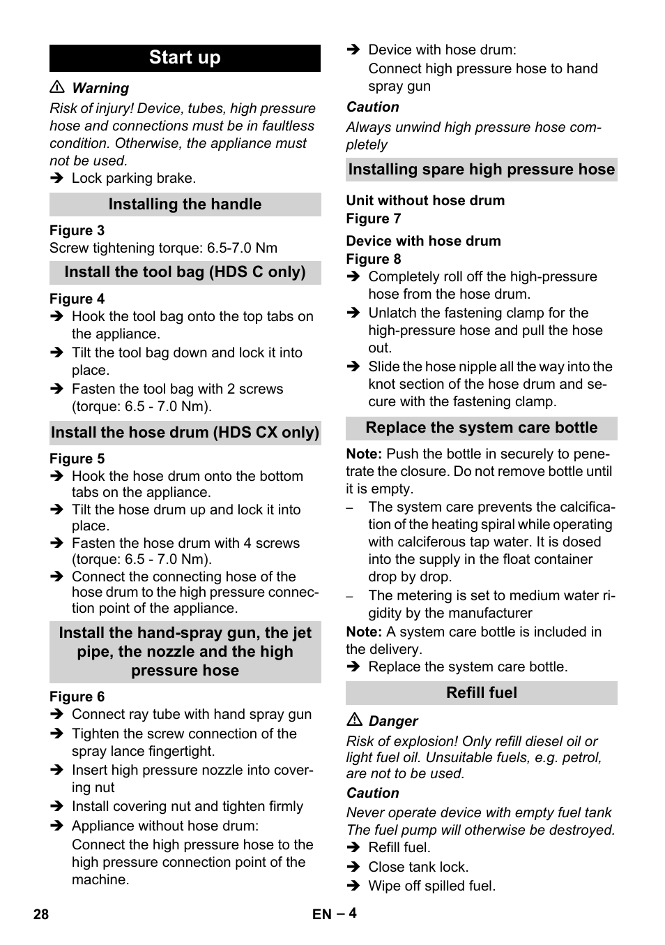Start up | Karcher HDS 8-18-4 C User Manual | Page 28 / 496