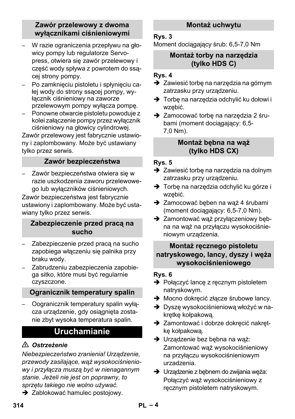 Uruchamianie | Karcher HDS 8-18-4 C User Manual | Page 314 / 496