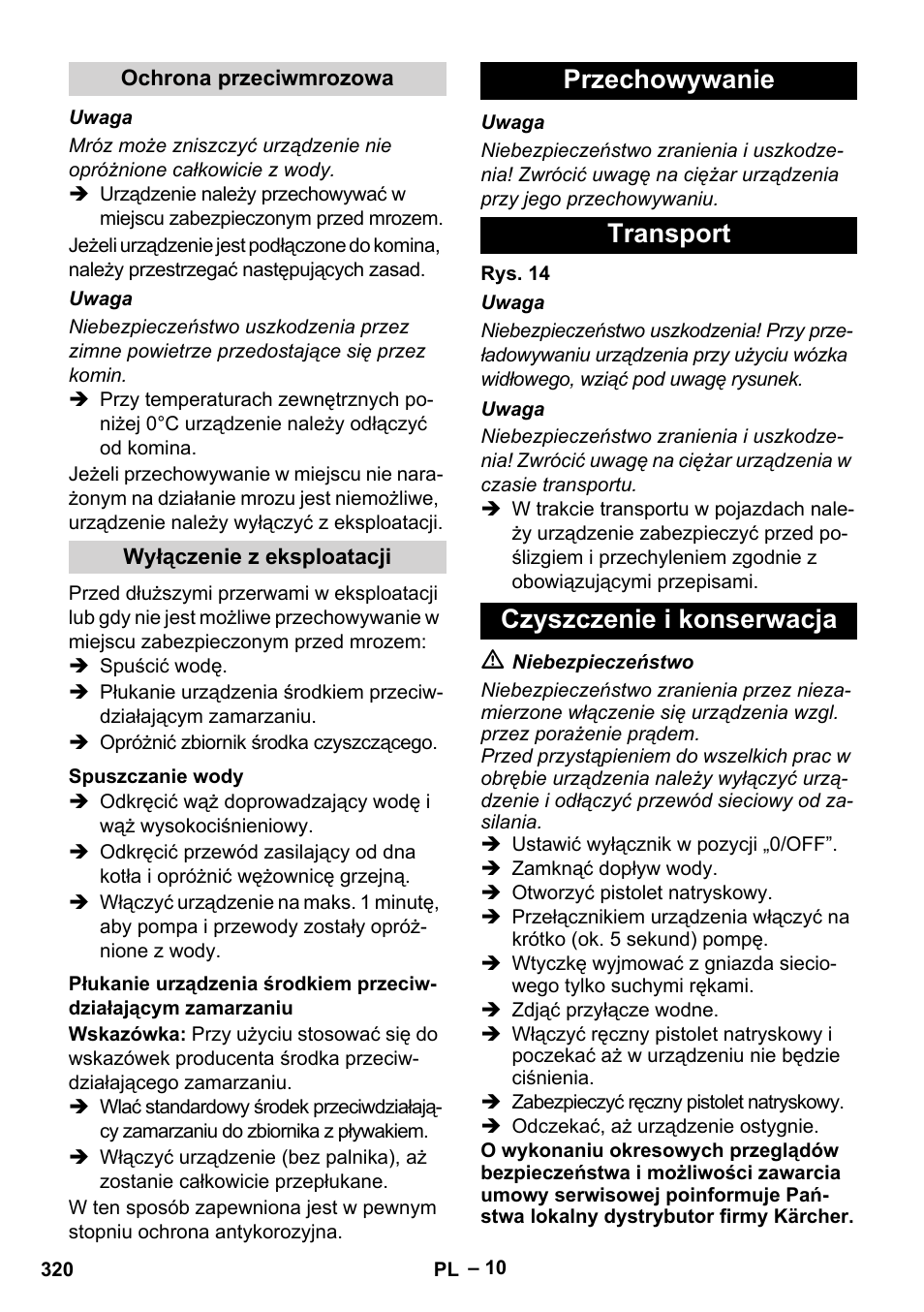 Przechowywanie transport czyszczenie i konserwacja | Karcher HDS 8-18-4 C User Manual | Page 320 / 496