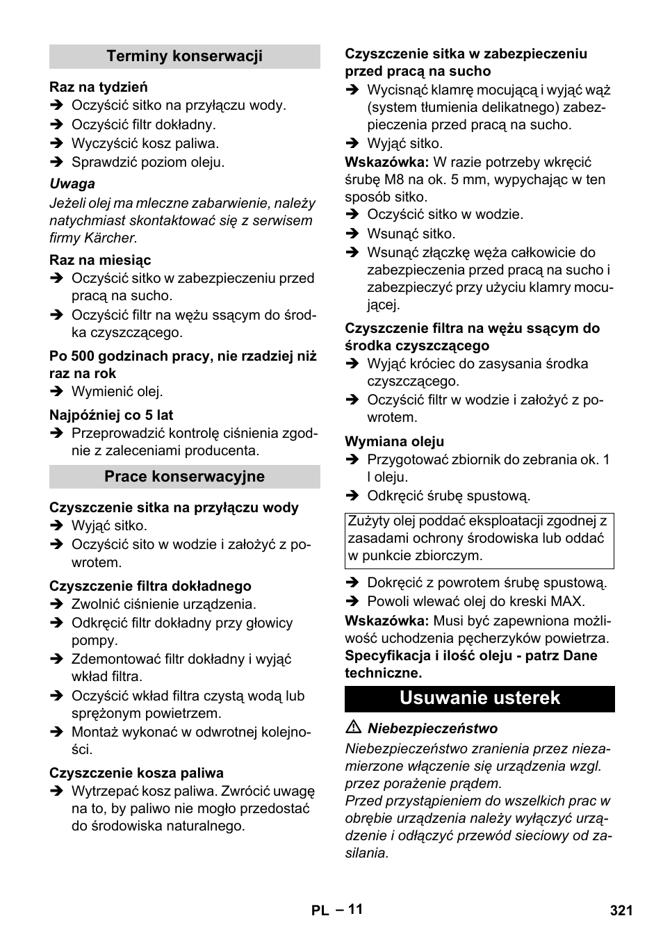 Usuwanie usterek | Karcher HDS 8-18-4 C User Manual | Page 321 / 496